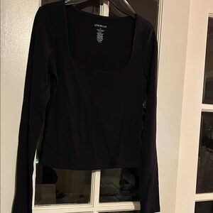 Ultra Flirt Black Long Sleeve Square Neck Top Size Small NEW